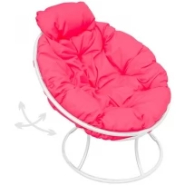 Кресло M-GROUP папасан пружинка мини без ротанга белое, розовая подушка